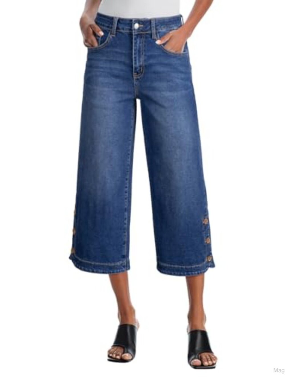 High Waist Capri Jeans Stretchy Wide Leg Cropped Pants